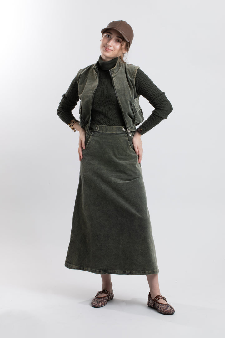 506-Moss green-Teen cableknit turtleneck sweater