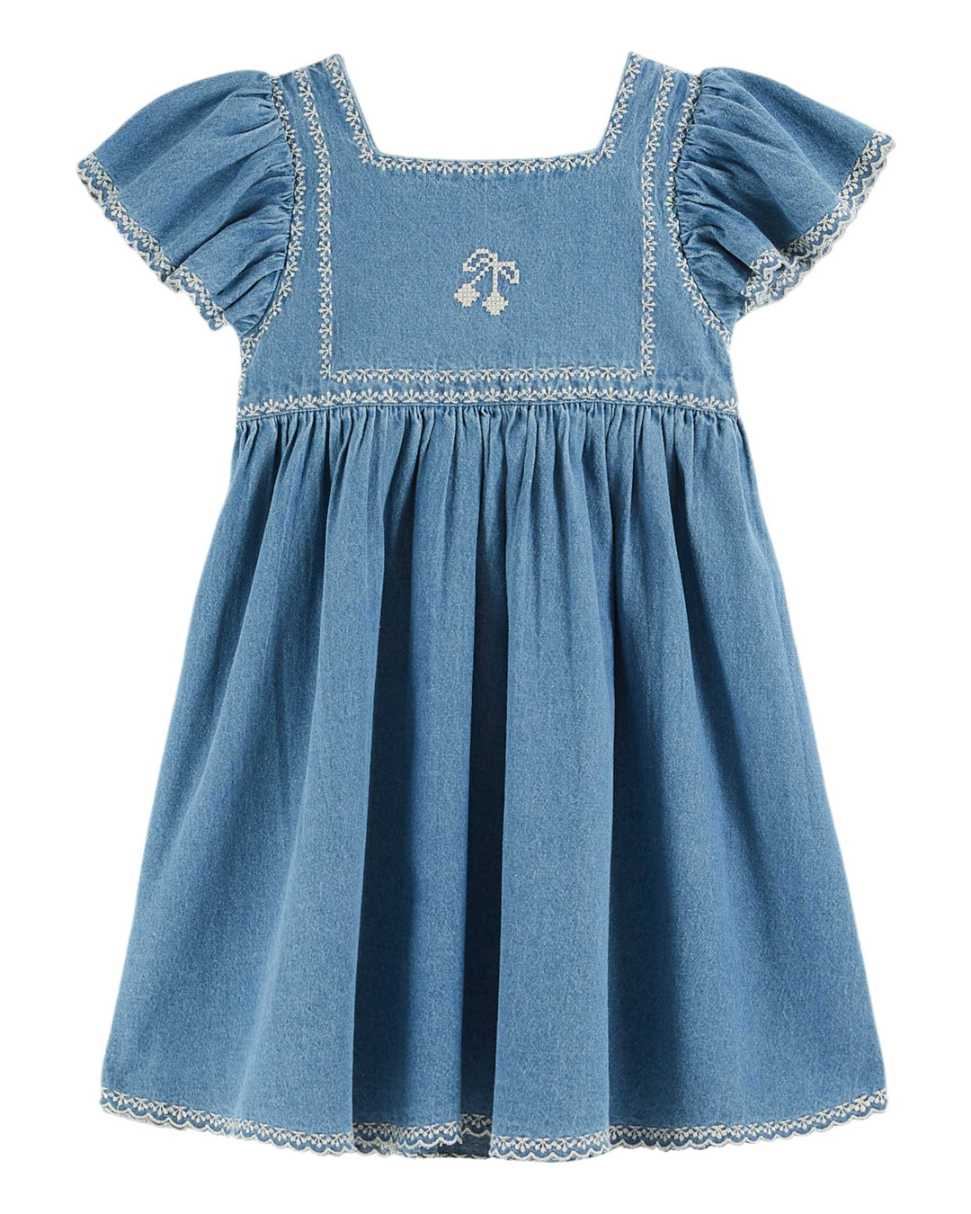 AB042-DENIM EMBROIDERED DRESS-DENIM LIGHT