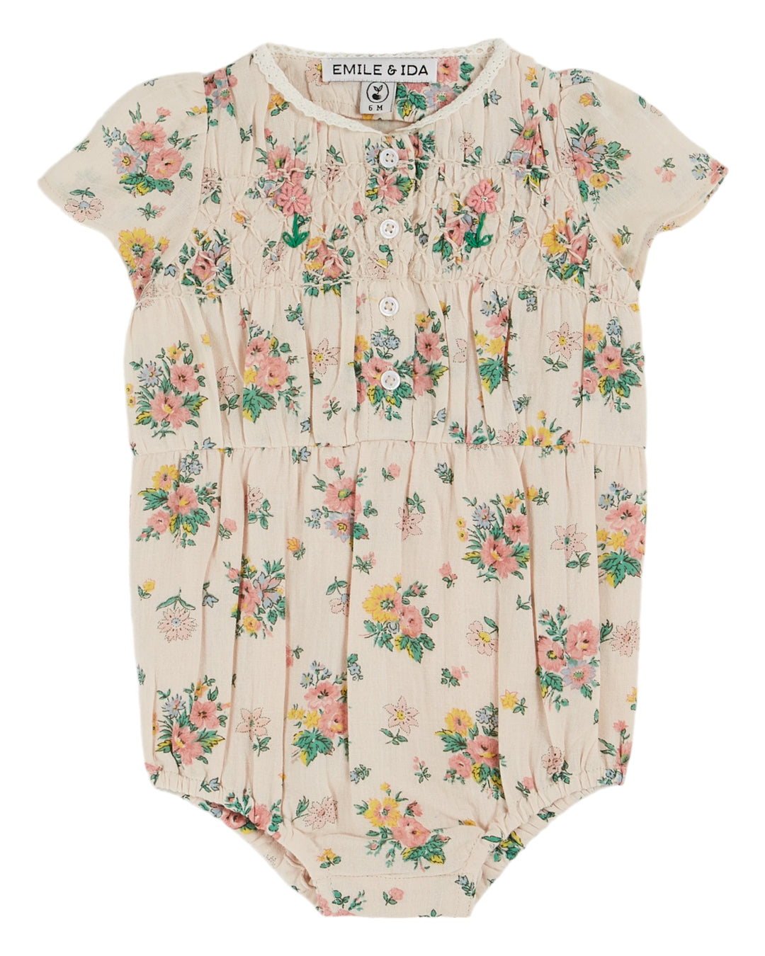 AB081-PRINTED SMOCKED ROMPER -PRINTEMPS ROSE