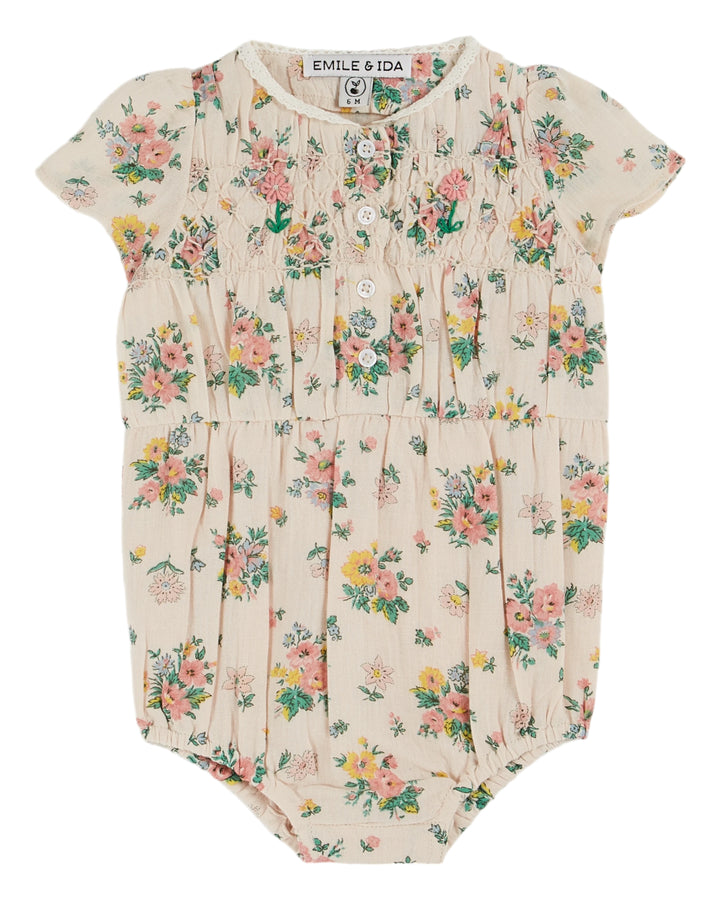 AB081-PRINTED SMOCKED ROMPER -PRINTEMPS ROSE