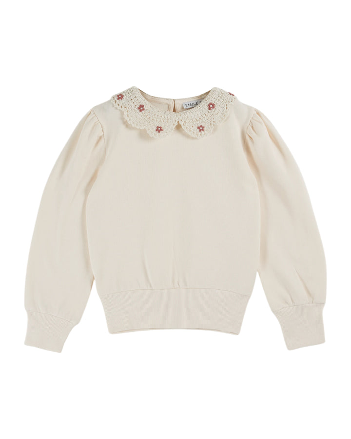 AC001-SWEAT COL CROCHET-CREME