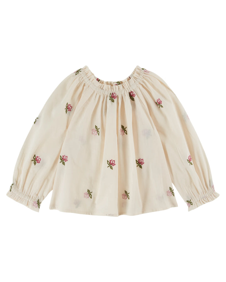 AC053 ALL OVER ROSE-BLOUSE BRODEE-CREME
