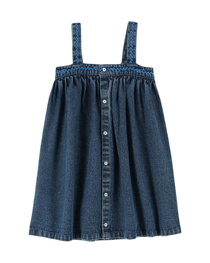 AC083A-ROBE AMPLE BRETELLES-DENIM