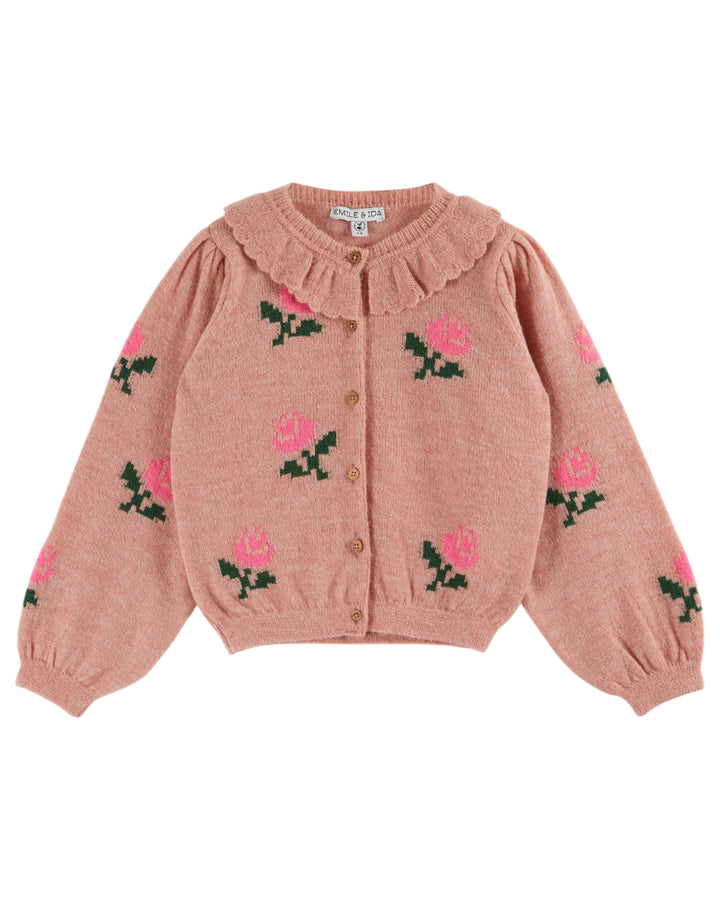 AC124-CARDIGAN FLEURS-ROSE