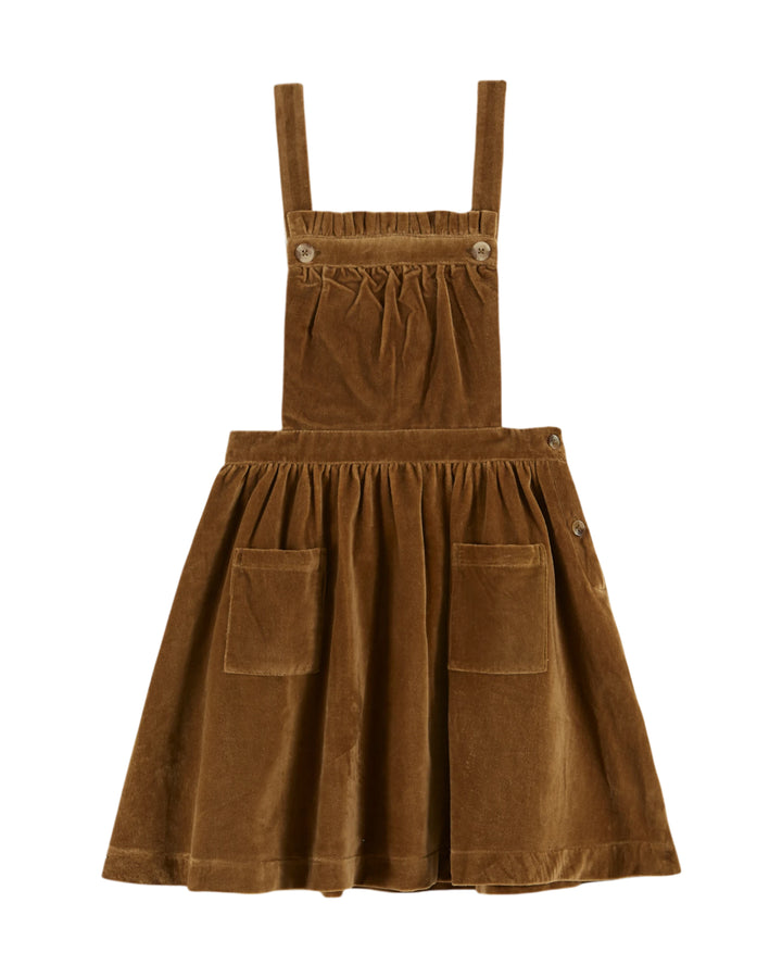 AC193-ROBE VELOURS POCHES TULIPES-BRONZE