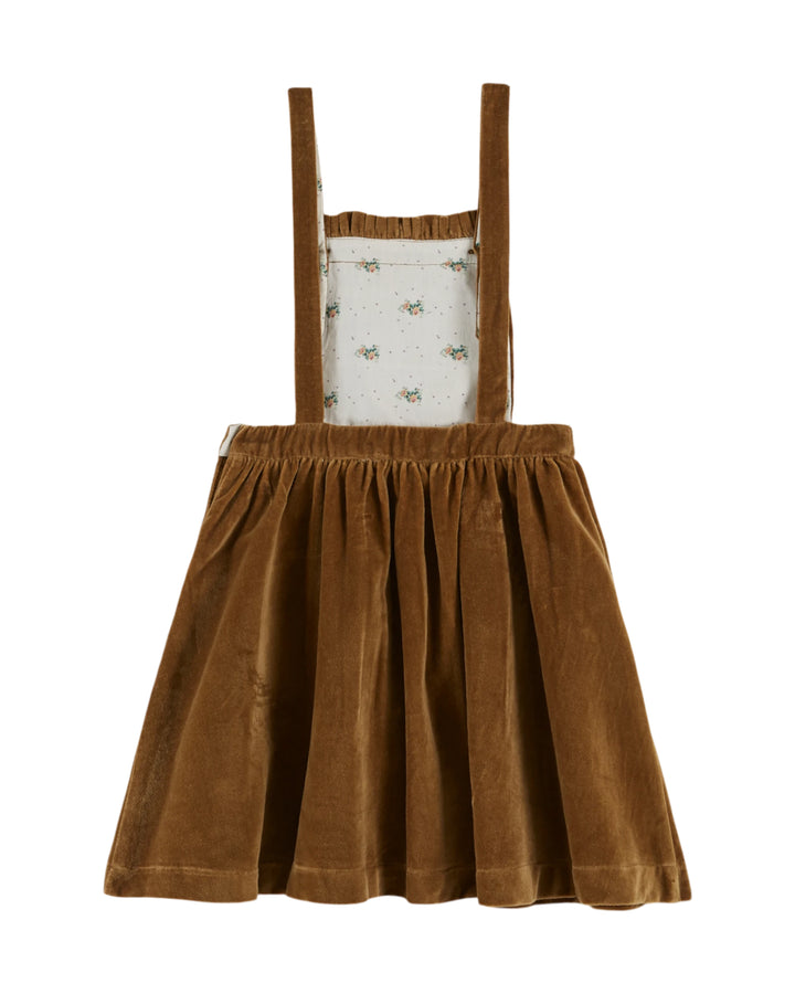 AC193-ROBE VELOURS POCHES TULIPES-BRONZE
