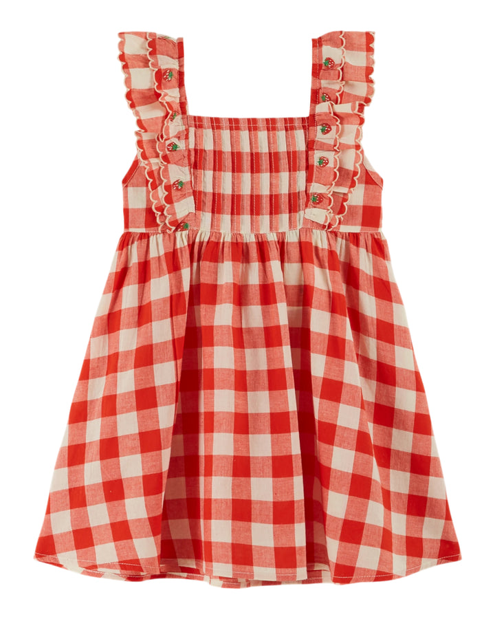 AD189 ROBE BRODEE CARREAU - VICHY ROUGE