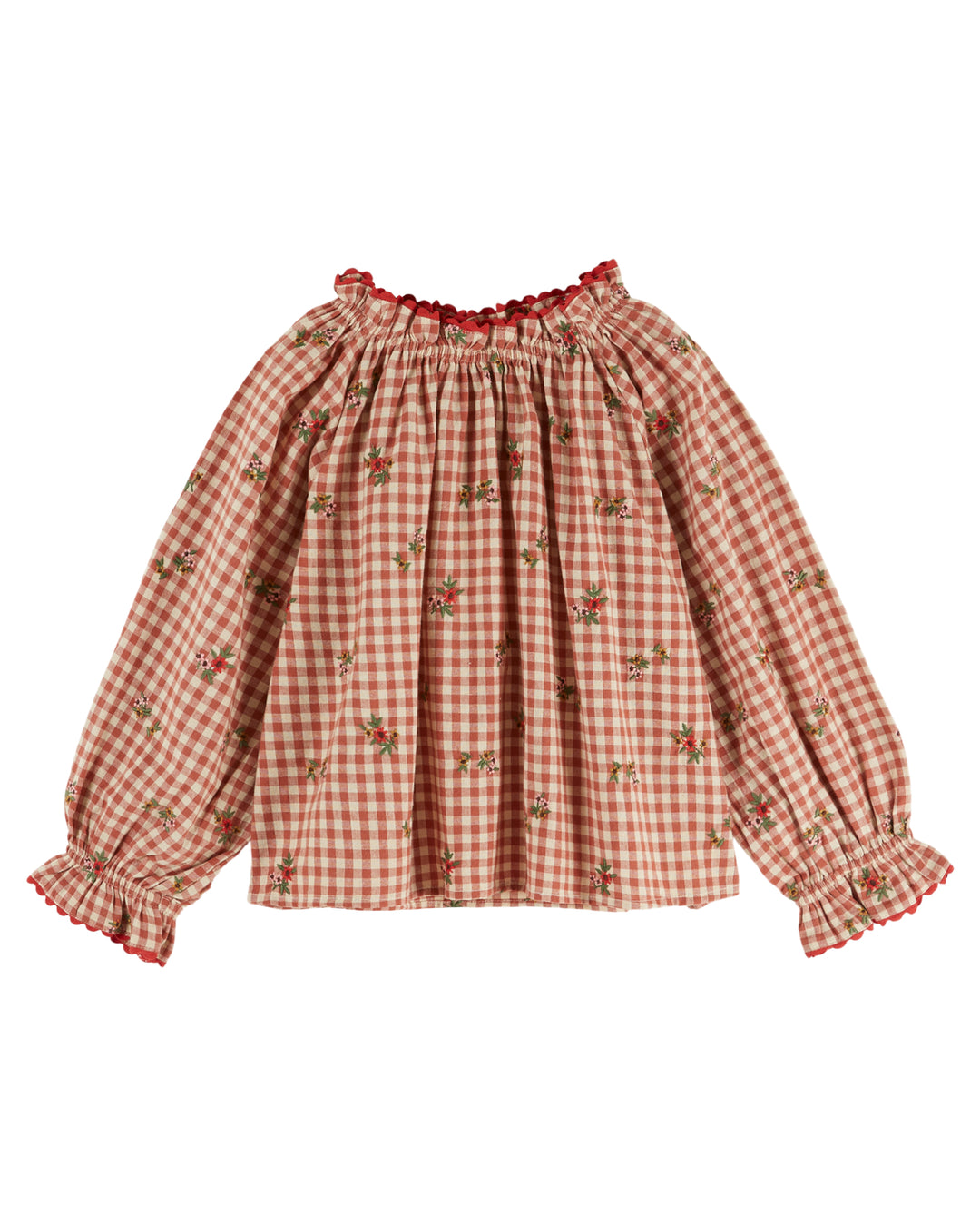 AE052 LOOSE EMBROIDERED BLOUSE - VICHY BRODERIE
