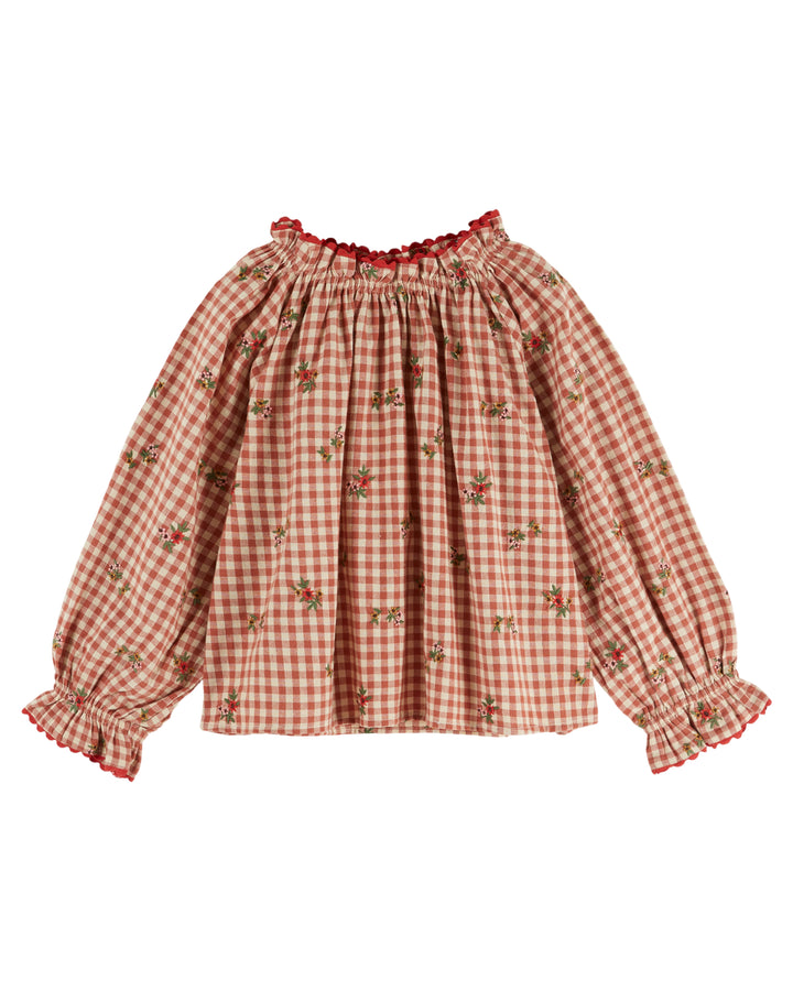 AE052 LOOSE EMBROIDERED BLOUSE - VICHY BRODERIE