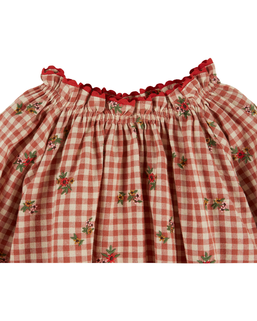 AE052 LOOSE EMBROIDERED BLOUSE - VICHY BRODERIE