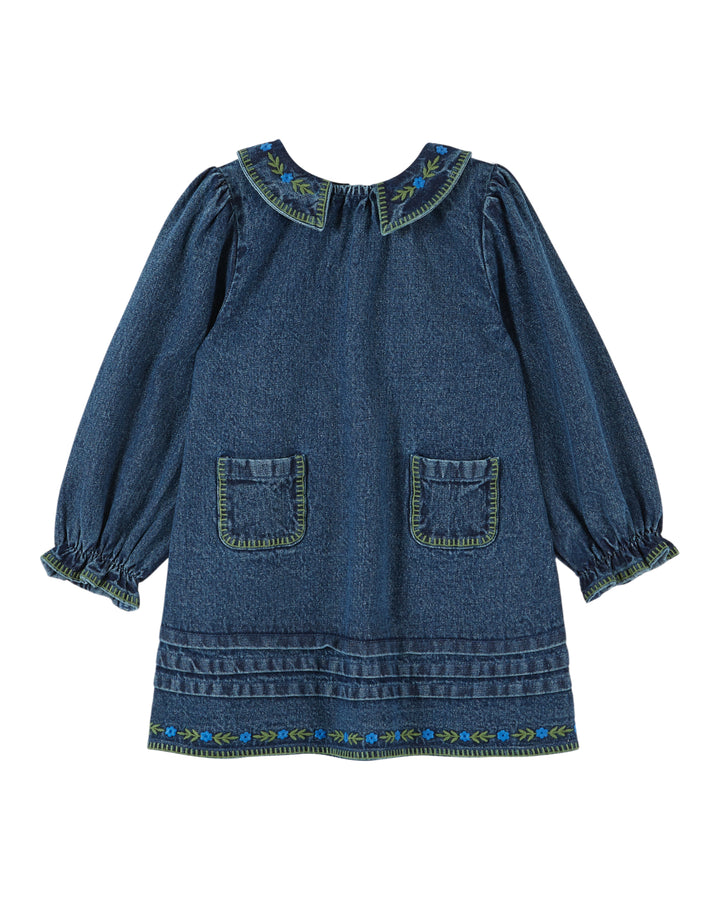 AE069 EMBROIDERED DRESS - DENIM