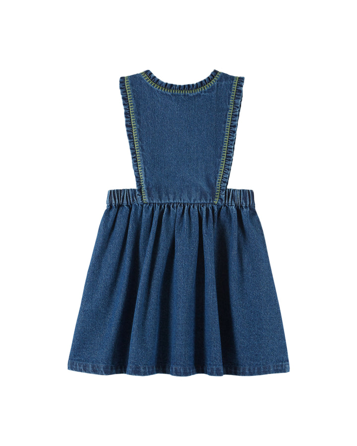 AE070 DENIM EMBROIDERED APRON DRESS - DENIM