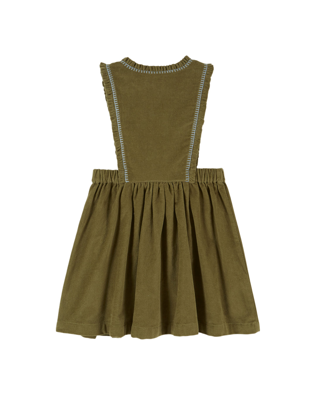 AE070A VELVET EMBROIDERED APRON DRESS - PISTACHE