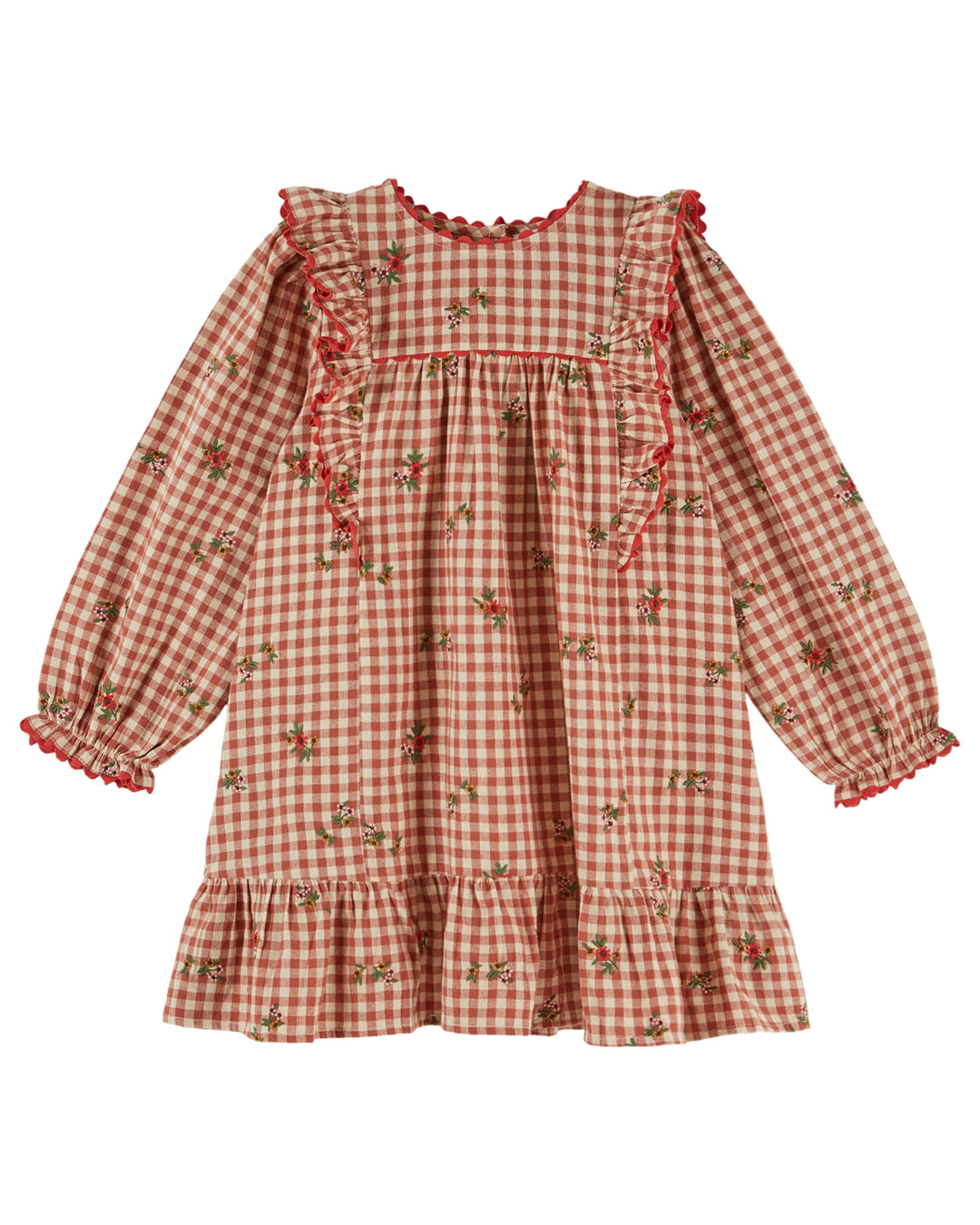 AE074 EMBROIDERED FLOUNCE GINGHAM - VICHY BRODERIE