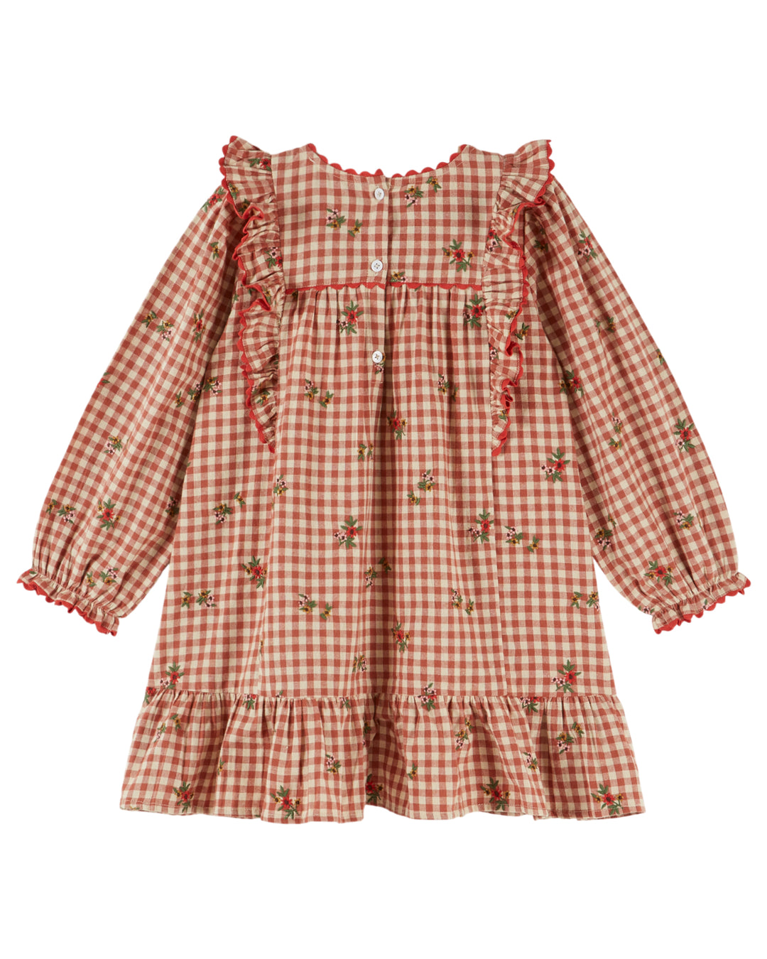 AE074 EMBROIDERED FLOUNCE GINGHAM - VICHY BRODERIE