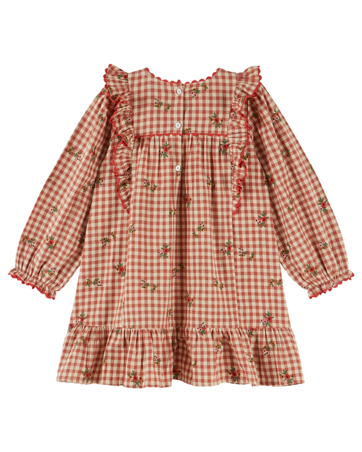 AE074 EMBROIDERED FLOUNCE GINGHAM - VICHY BRODERIE