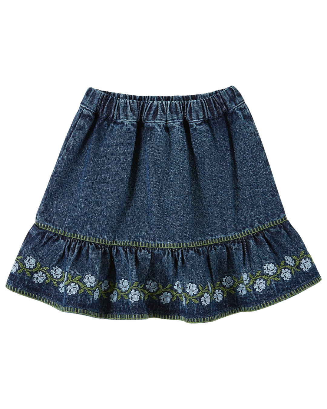 AE076 EMBROIDERED DENIM SKIRT - DENIM