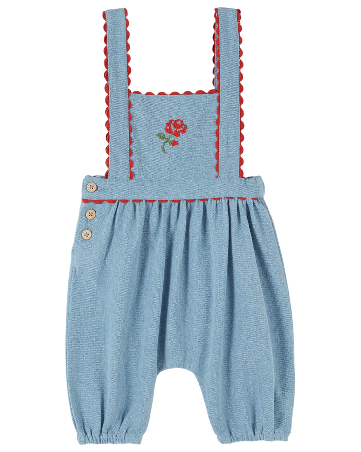AE215 BABY DENIM EMBROIDERED JUMPSUIT - BLEU DELAVE