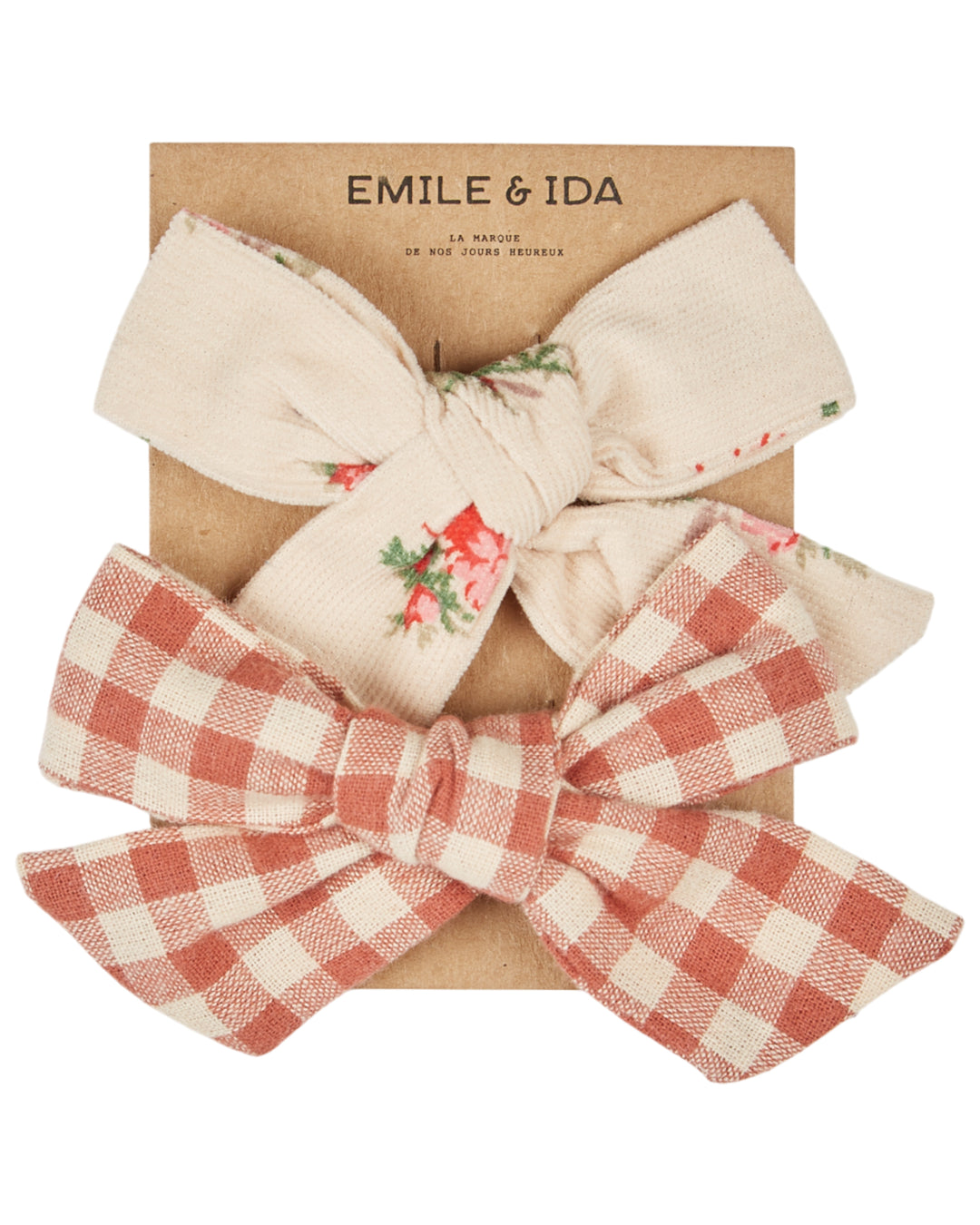 AENOEUD BOW HAIRCLIP - FLEURS-VICHY ACAJOU
