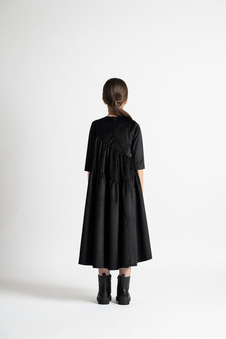 25WAGDRE00015-ARANCIO-FULL LENGHT VELVET DRESS-BLACK