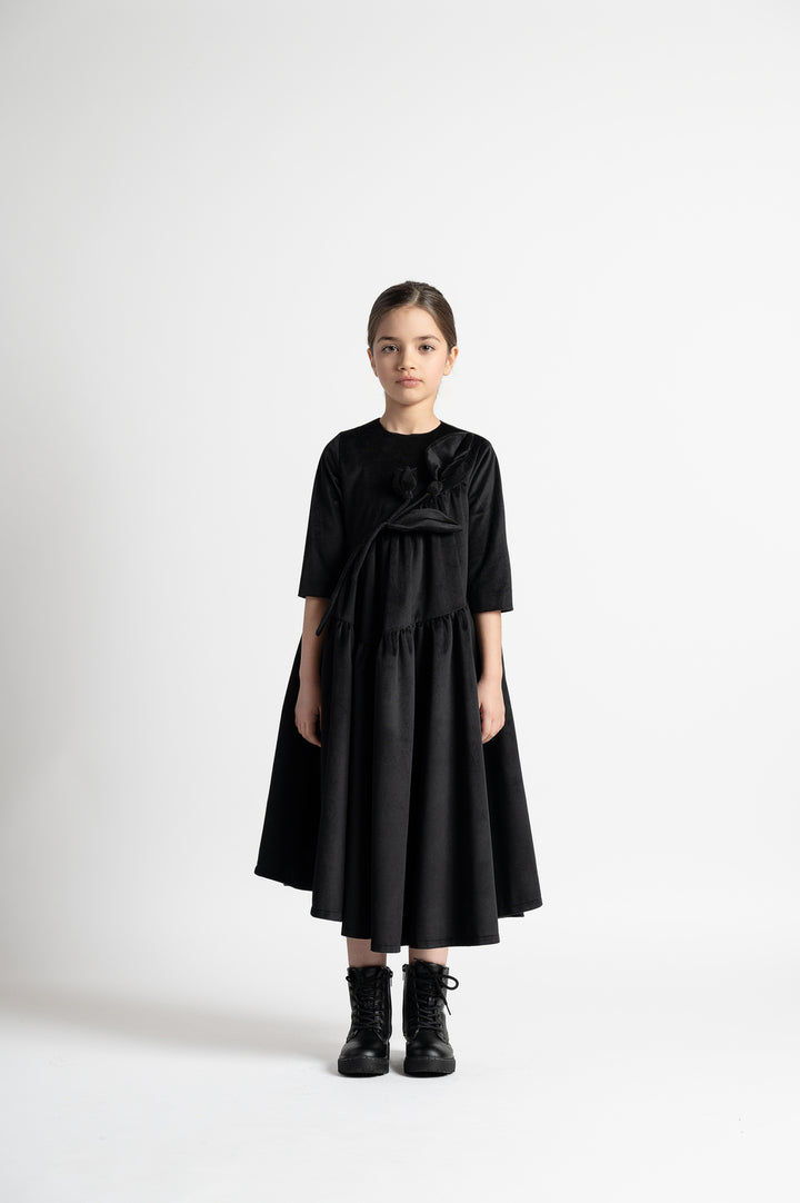 25WAGDRE00015-ARANCIO-FULL LENGHT VELVET DRESS-BLACK
