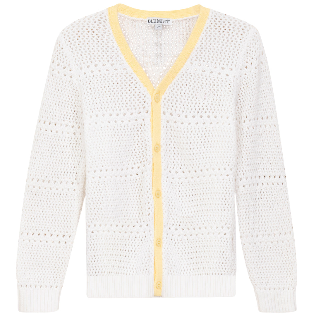 ASTER-CROCHET CARDIGAN-WHITE/LEMON