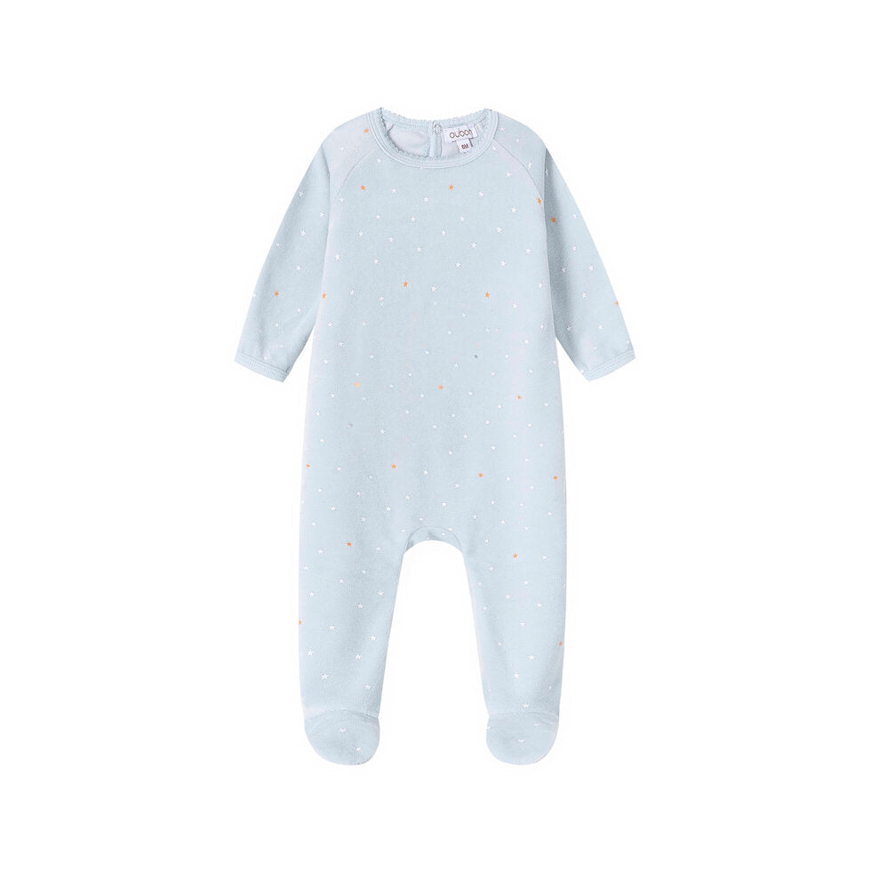 AW204-FOOTIE/HAT VELOUR STAR ALL OVER PRINT - BLUE