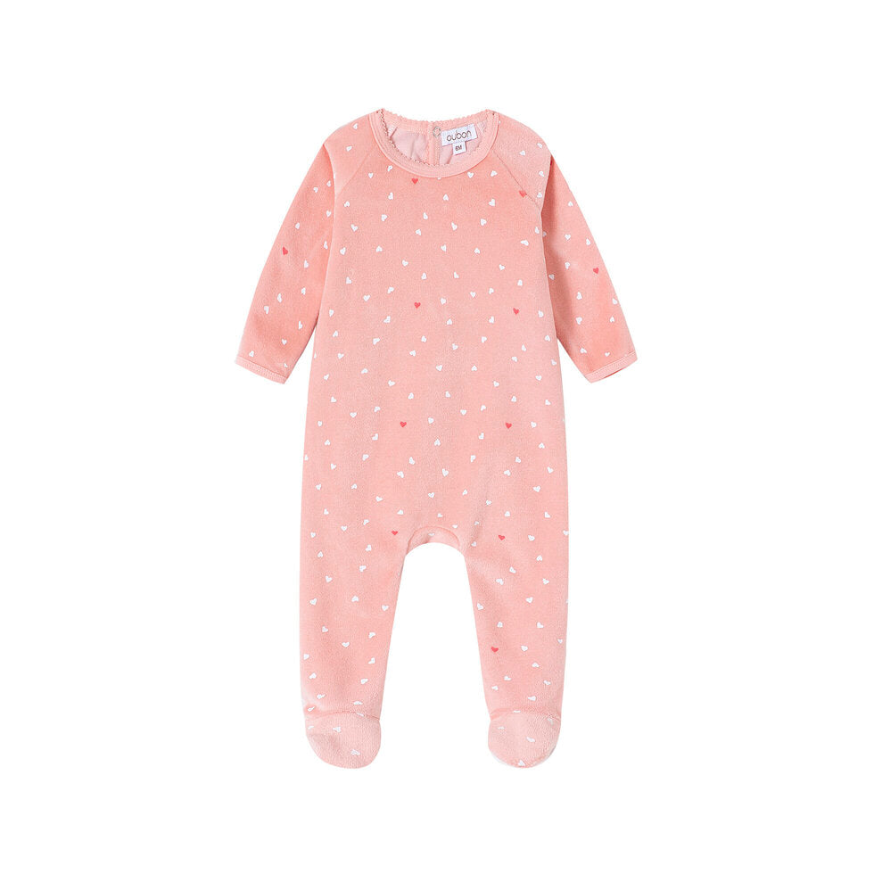 AW205-FOOTIE/HAT VELOUR HEART ALL OVER PRINT - PINK