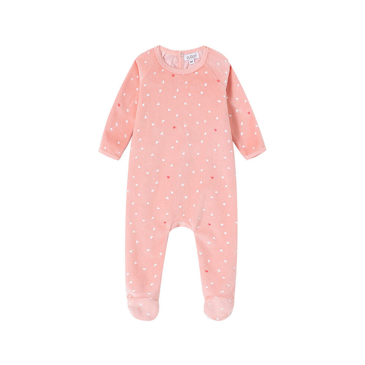 AW205-FOOTIE/HAT VELOUR HEART ALL OVER PRINT - PINK