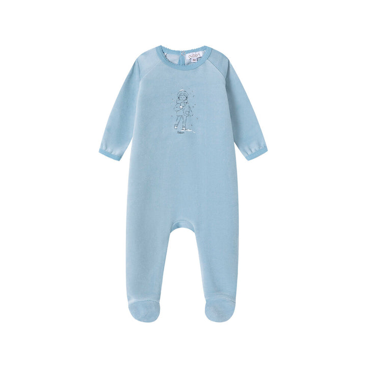 AW208-FOOTIE/HAT BOY IN SNOW PRINT VELOUR - BLUE