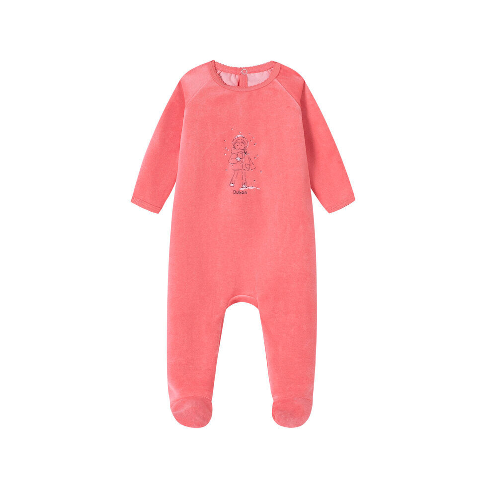 AW209-FOOTIE GIRL IN SNOW PRINT VELOUR - PINK