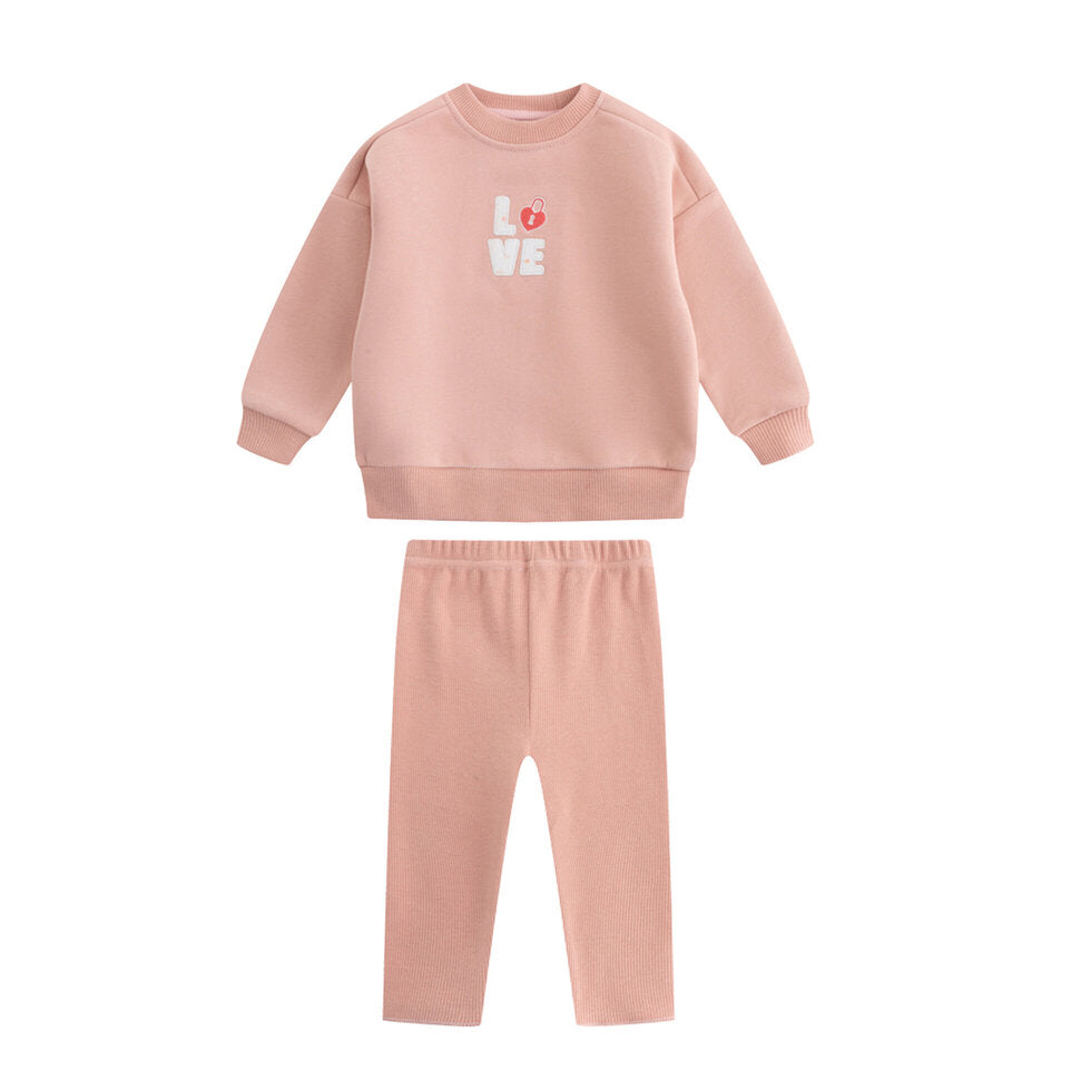 AW249 LOVE PATCHWORK SWEAT SET - PINK