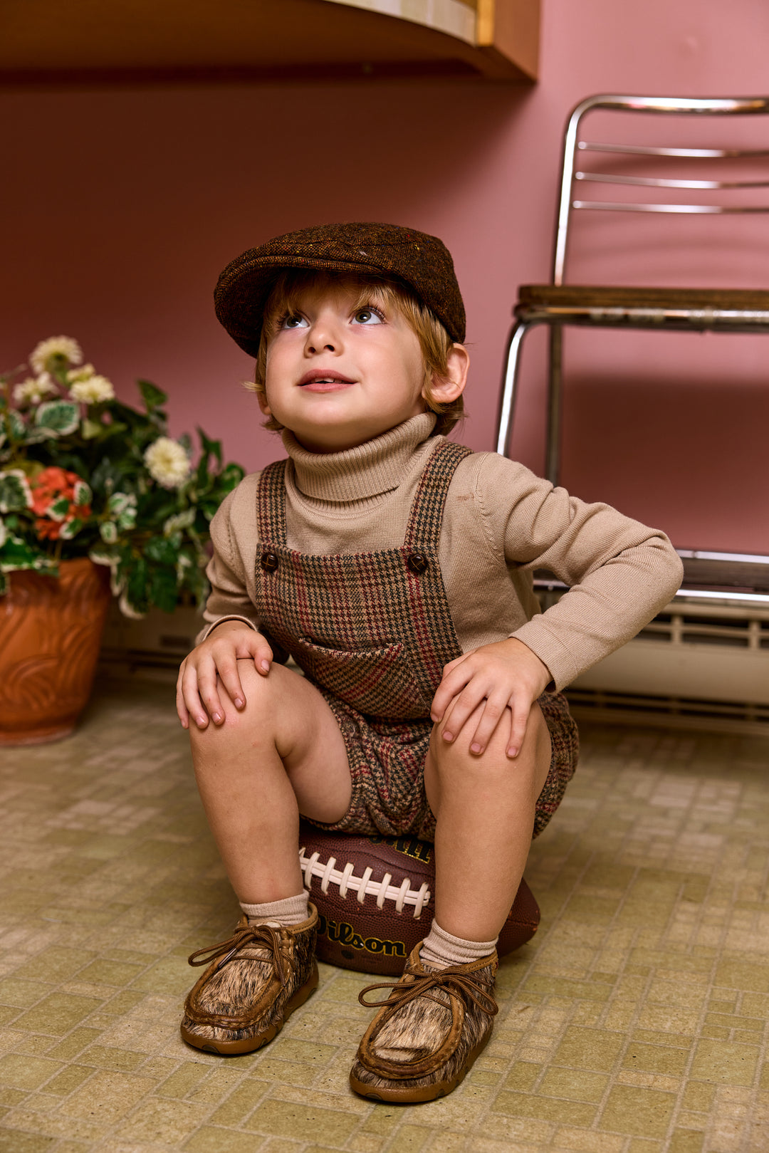 C-28363 Houndstooth Wool Overalls - Olive
