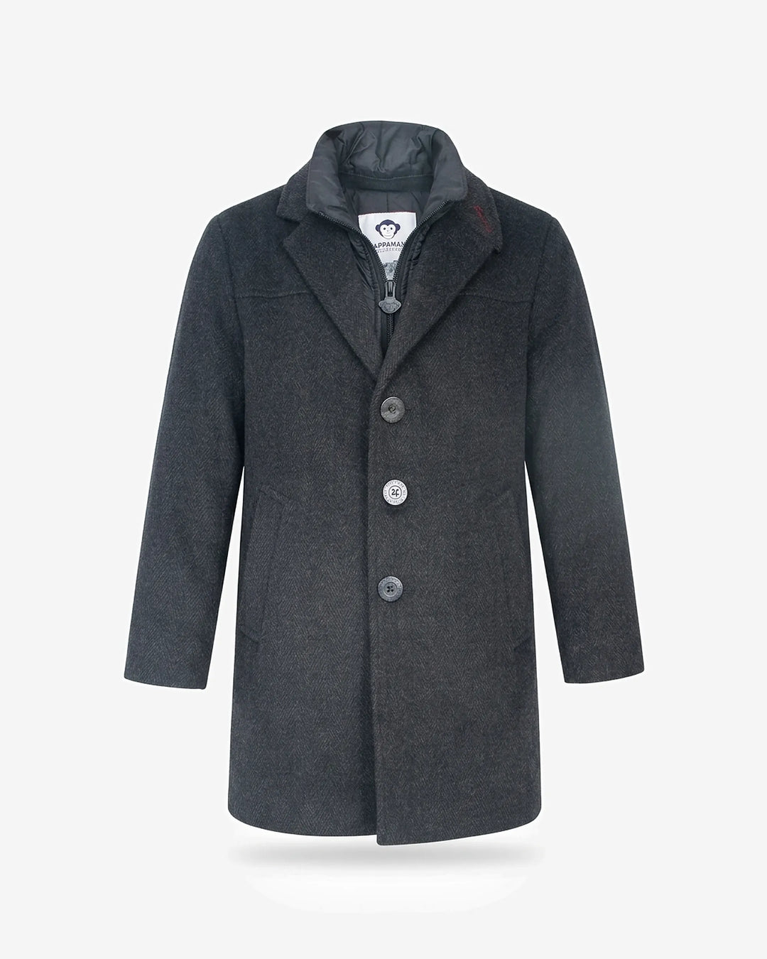 B0108-COC0I2 New City Overcoat Black Herringbone