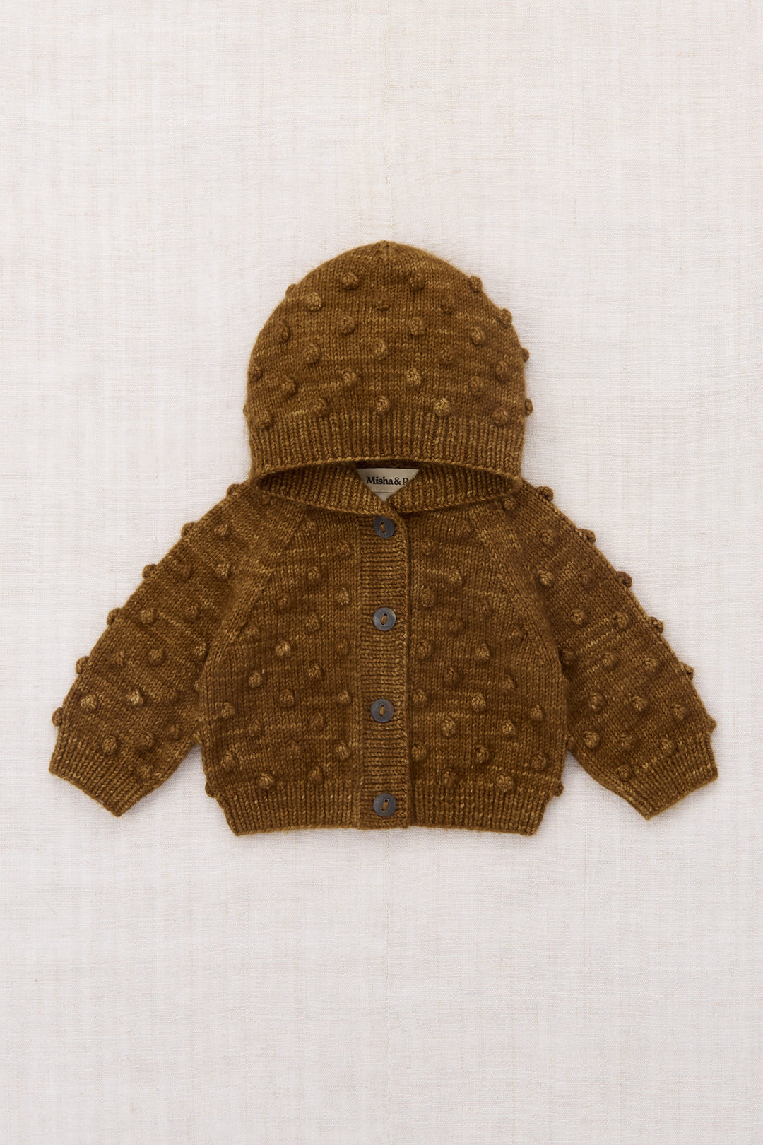 B1001F26-221 BABY HOODED POPCORN CARDIGAN - NUTMEG