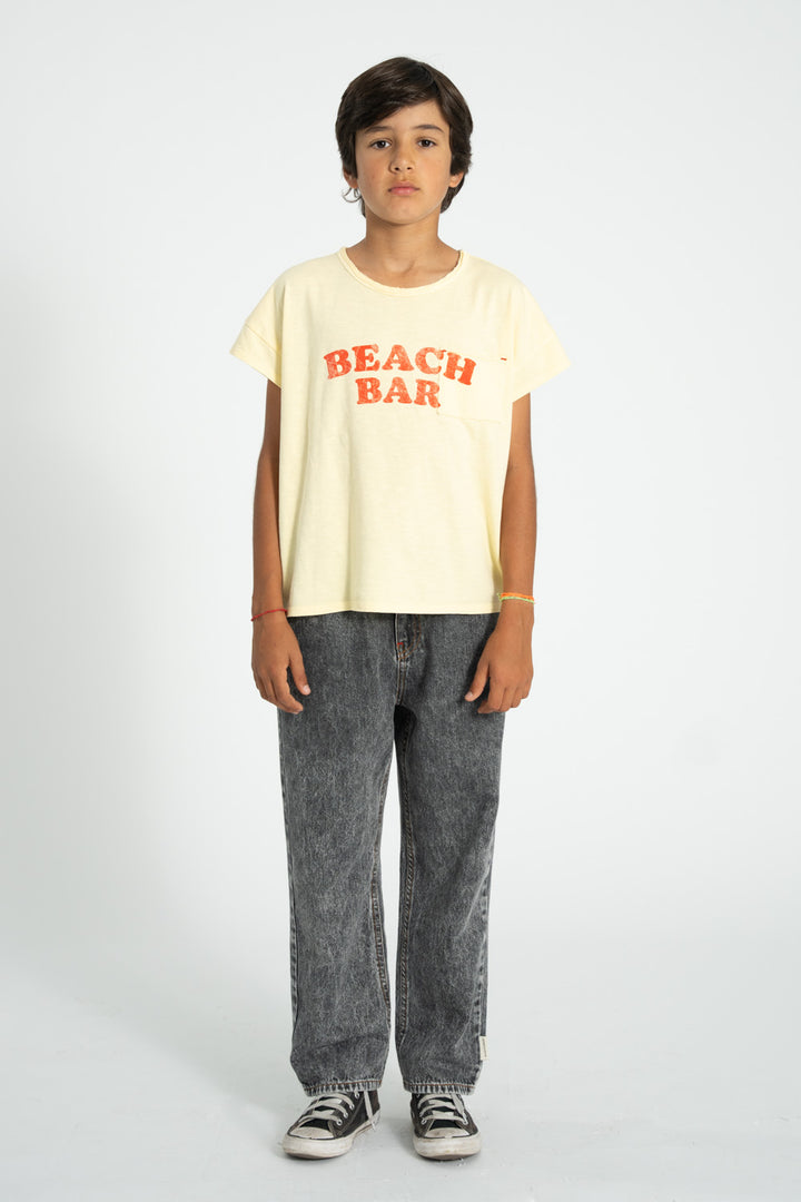 SS26.JRS2615-T'SHIRT - LIGHT YELLOW W/ "BEACH BAR" PRINT