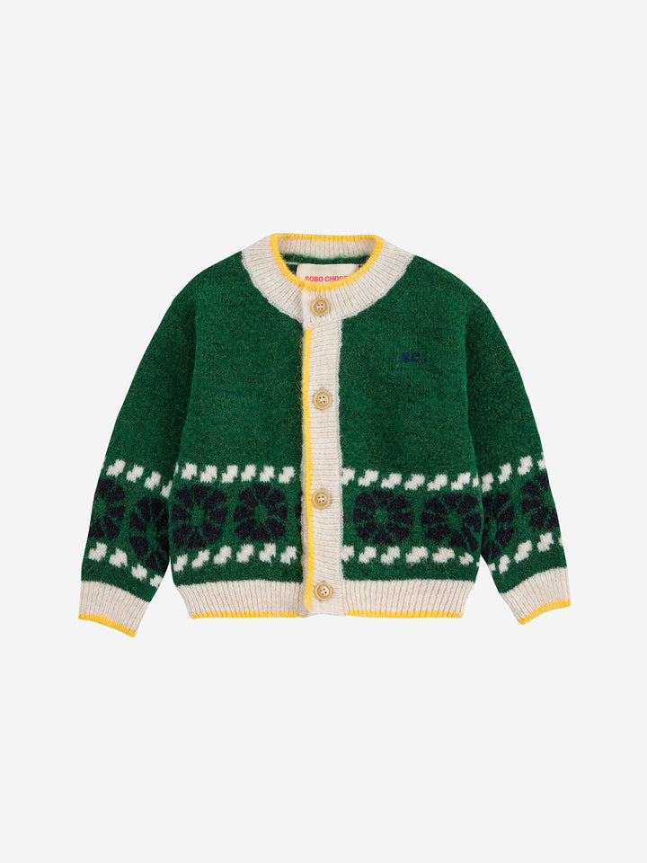 B225AB096-Kaleidoscope jacquard cardigan-GREEN