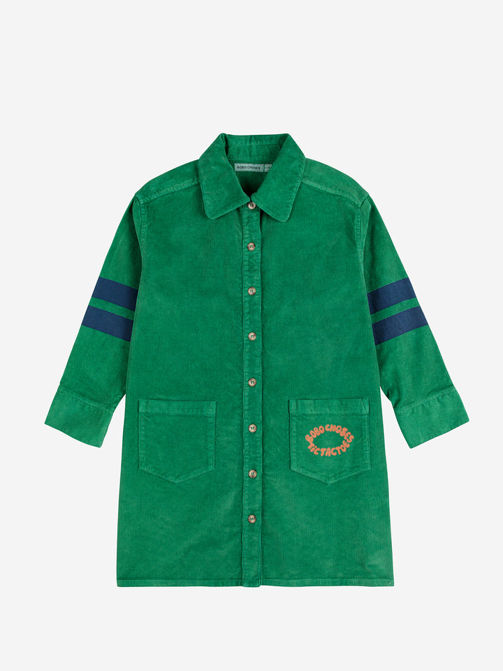 B225AC090-Tic Tac Toe corduroy shirt dress-GREEN