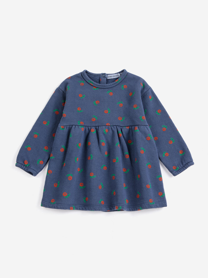 B226AB081 STAMP BLOOM ALL OVER FLEECE DRESS - NAVY BLUE