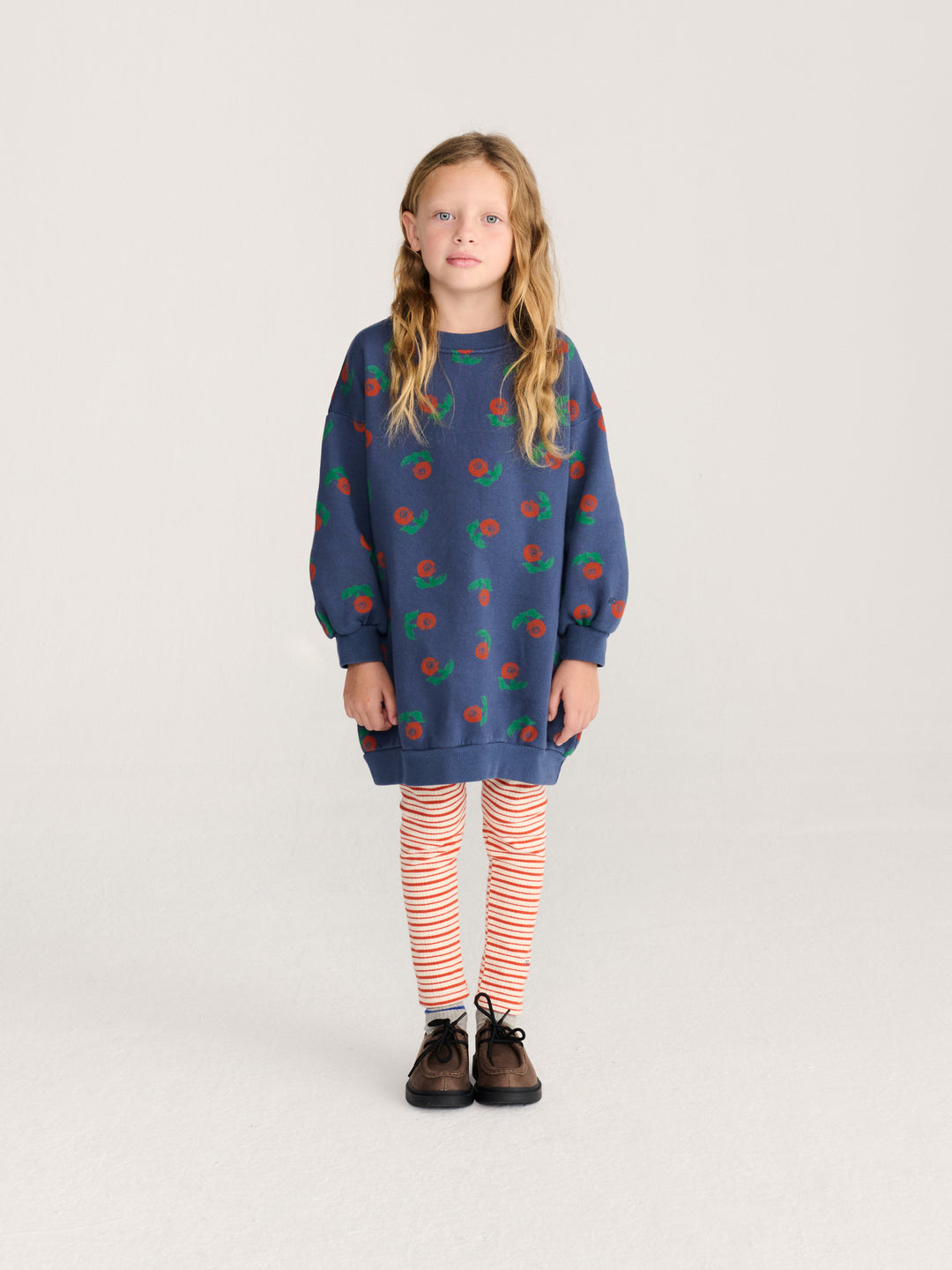 B226AC082 STAMP BLOOM ALL OVER SWEATSHIRT DRESS - NAVY BLUE