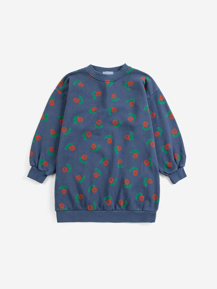 B226AC082 STAMP BLOOM ALL OVER SWEATSHIRT DRESS - NAVY BLUE