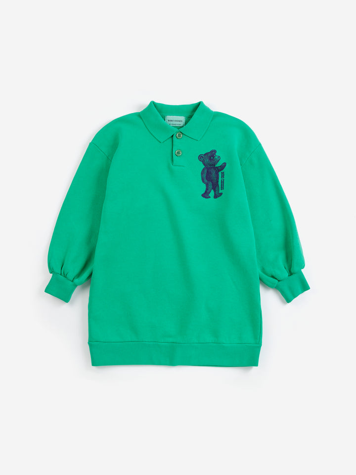 B226AC083 SOFTPAW MONSTER POLO SWEATSHIRT DRESS - GREEN