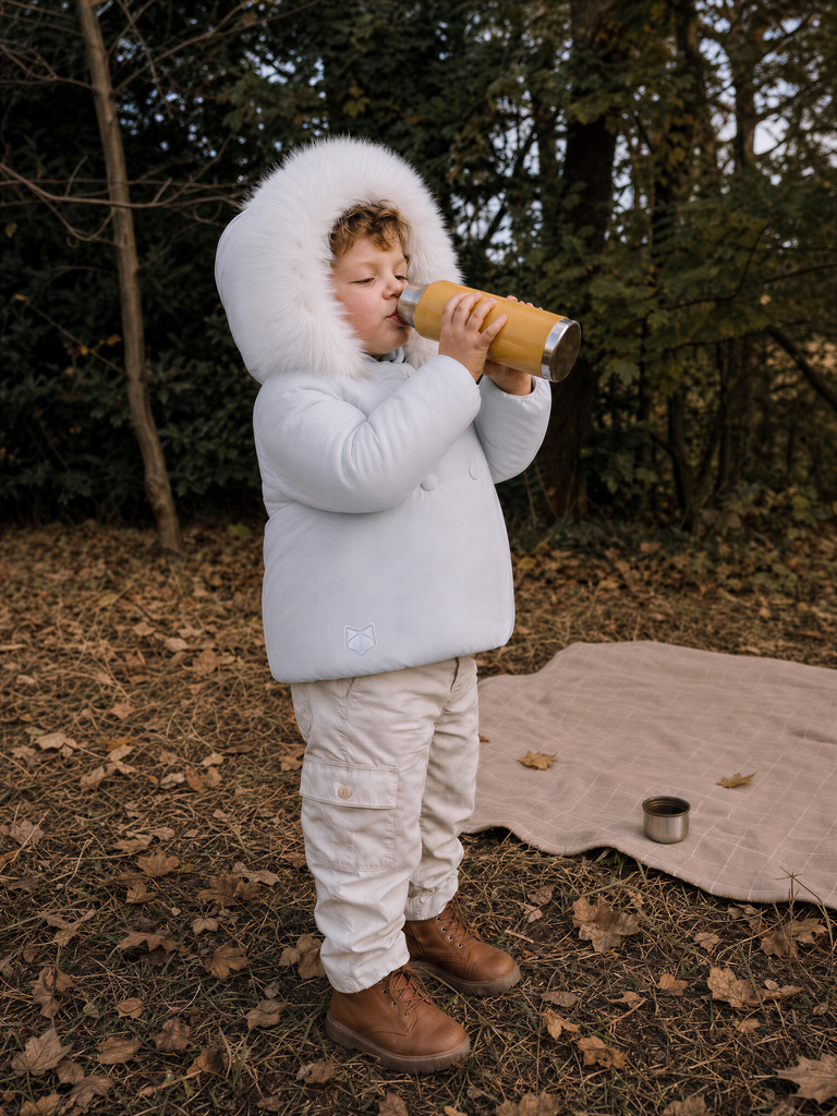 B2 Blue Double-Breasted Fur Trimmed Hooded Baby Boys Down Coat - BLUE
