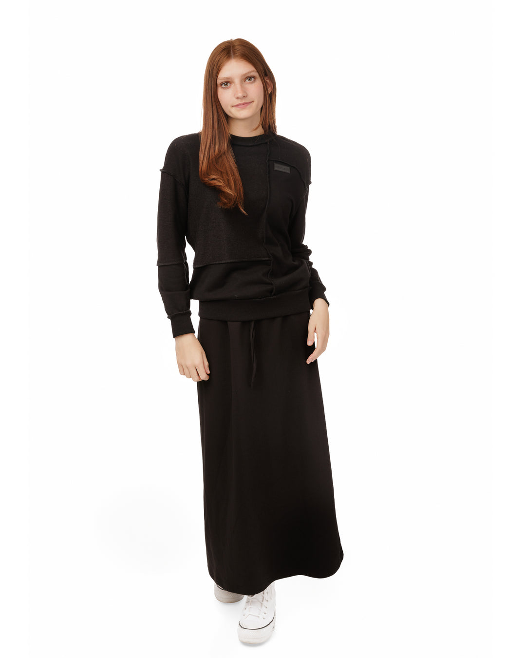 B6W5814S-A-Raw Edge Straight Skirt-BLACK