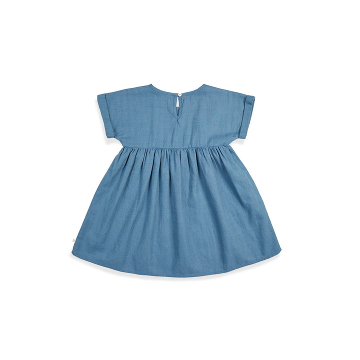 BNG24M13003-Blue Linen Blend Roll Up Dress