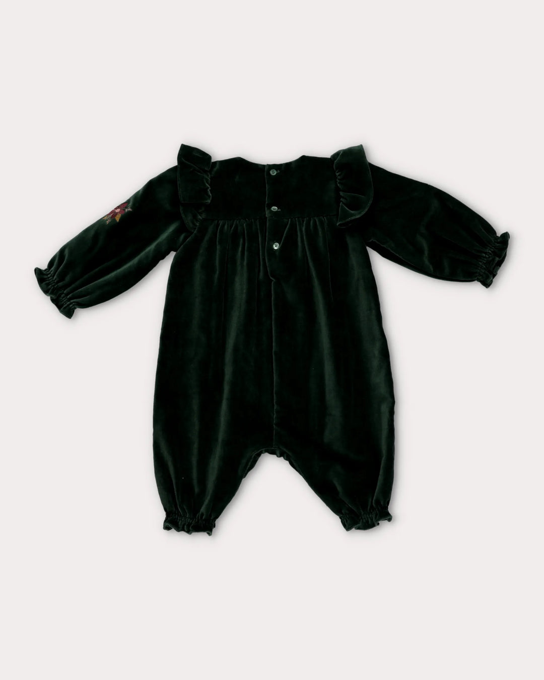 FL-FW26-00061 MAGGIE BABY OVERALL ROMPER - VELVET FOREST GREEN