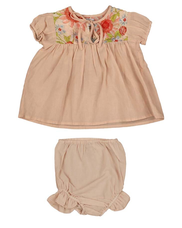 belati velvet corduroy dress with embroidered floral crest navy Belati whoopikids