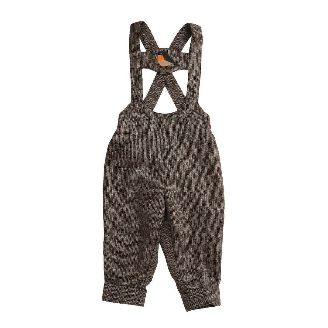 BBB967 BIRD EMBROIDERED H BAR OVERALL - BROWN