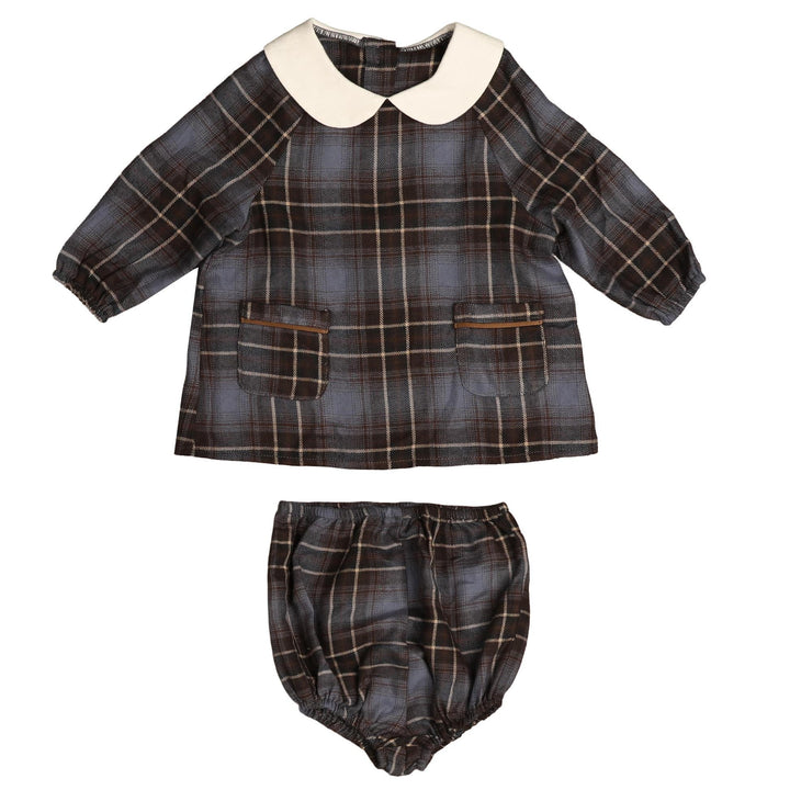 BBB975 PETER PAN COLLARED PLAID BABY 2PC SET - BROWN BLUE