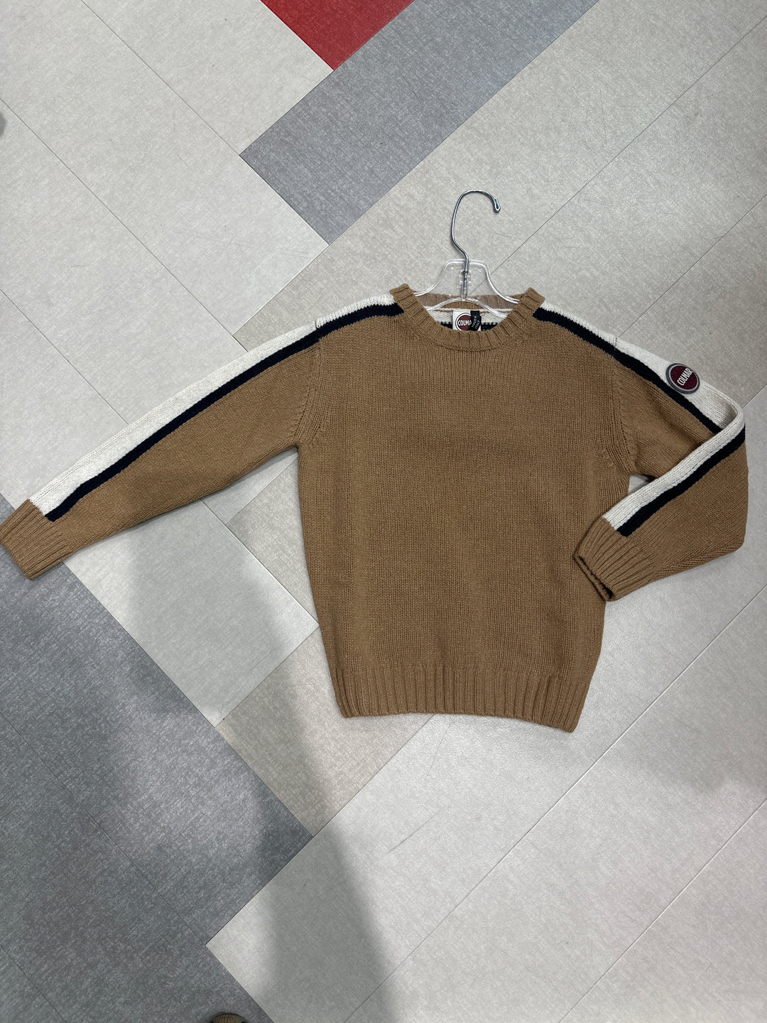 98000001/3LW CONTRASTING COLOURS MARQUETRY CREWNECK SWEATER - MARRAKECH-TOFU-NAVY